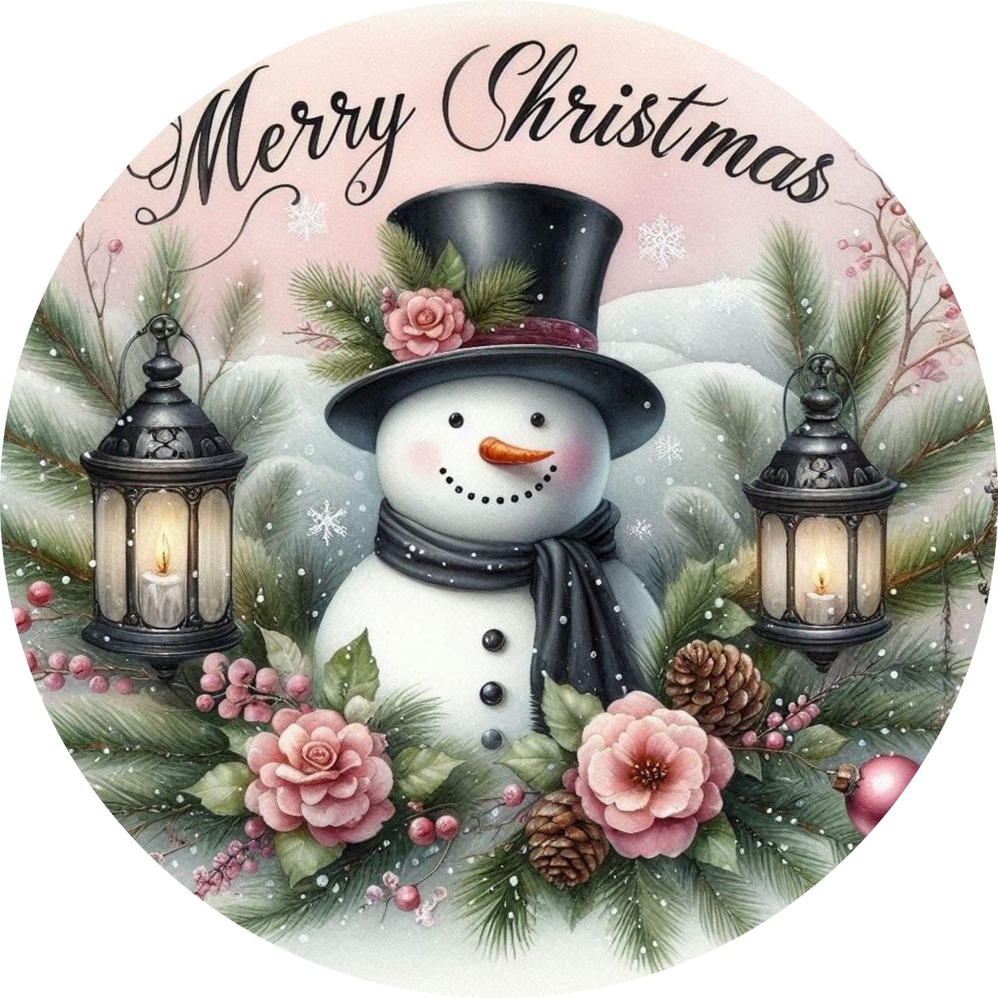 10x10 Metal Snowman Holiday Wreath Sign