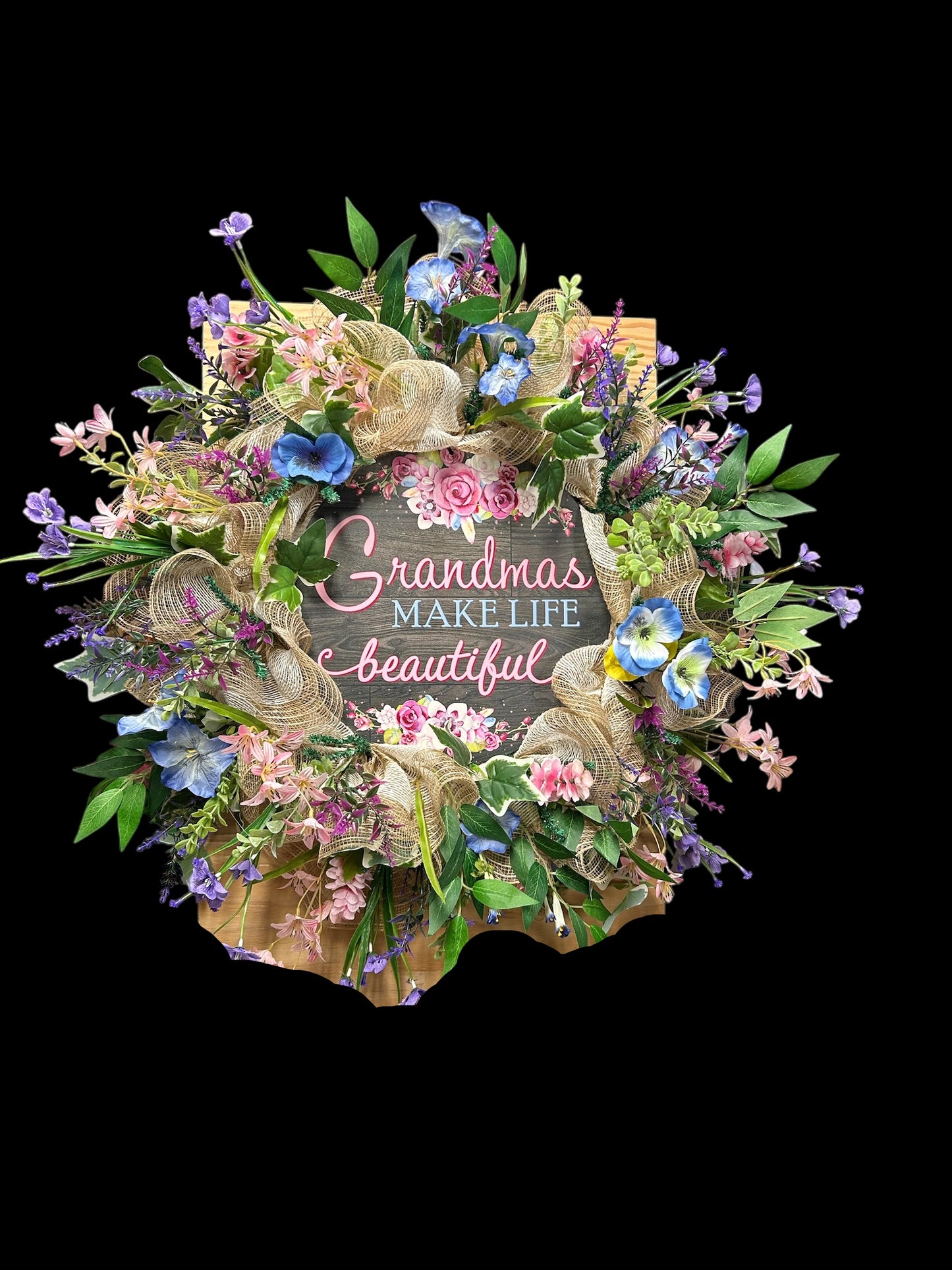 Grandma Make Life Beautiful Floral Mesh Wreath