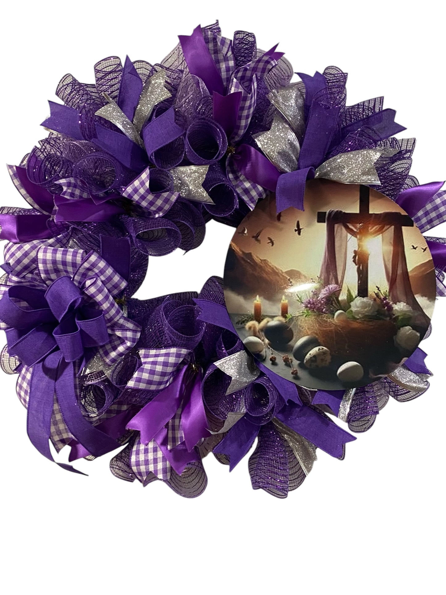 Easter Wreath with Custom Cross Sign