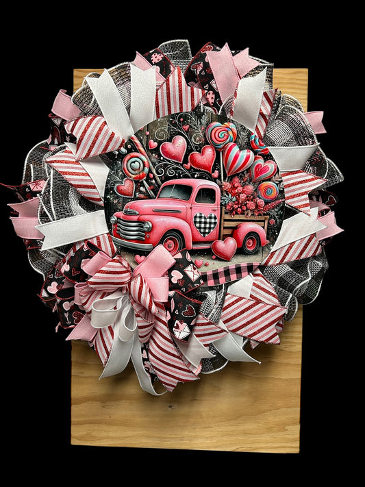 Valentine Wreath with Retro Truck Sign