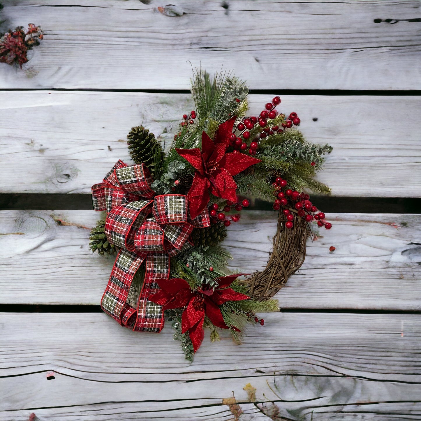 Christmas Poinsettia 18" Grapevine Wreath