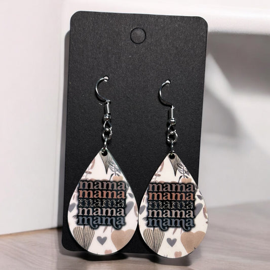 Neutral Boho “Mama” Teardrop Earrings – Chic & Heartfelt Gift for Moms