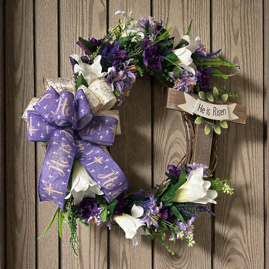 He Is Risen Grapevine Lily Wreath