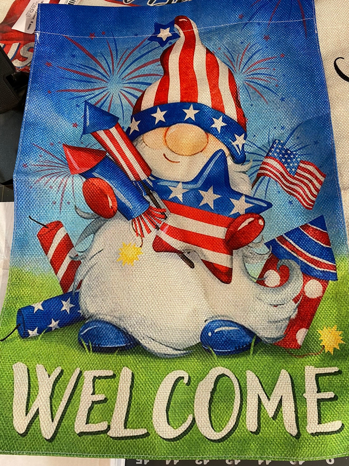 Welcome Gnome Garden Patriotic Flag