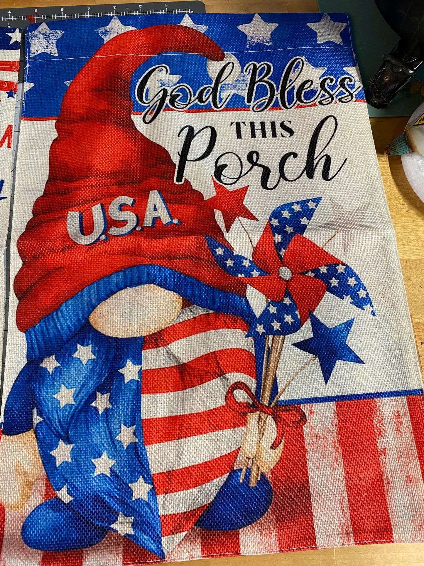God Bless this Porch Gnome Garden Flag
